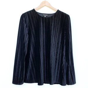 J. Jill Wearever Black Ribbed Velvet Long Sleeve Swing Top Loose Fit Textured